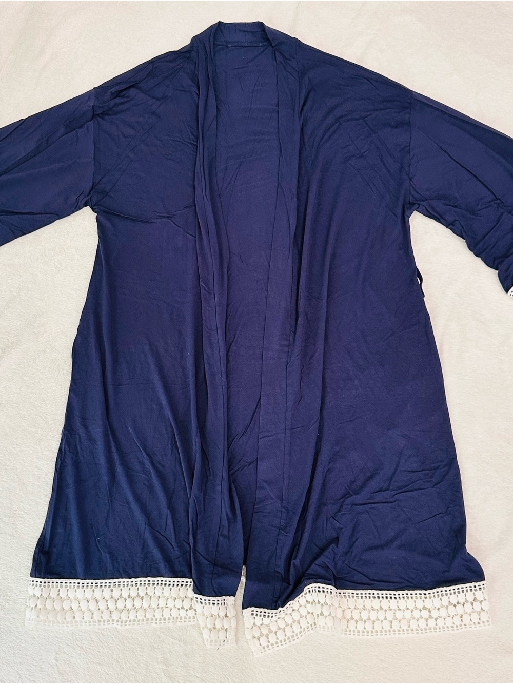 Angel Maternity Set: Navy Blue Lace-Trim Robe with NWT Striped Nightgown M/L - Picture 7 of 12